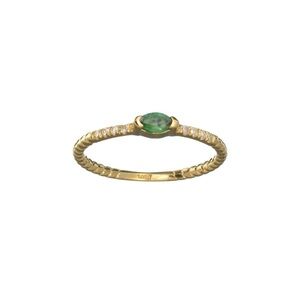 Modern Minimalist Emerald Diamond Stack Ring Oval Marquise 14k Gold Beaded 7.25